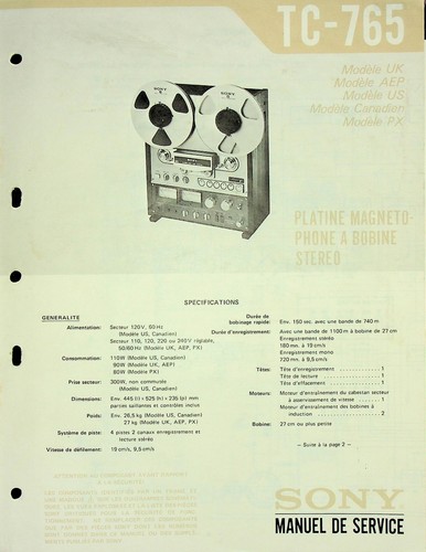 Service manual sony - manual, tc-765